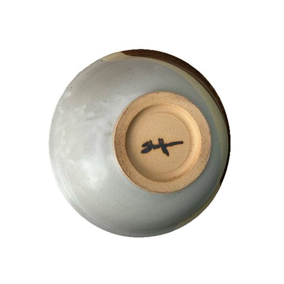 11 1/4” Stoneware Bowl Signed (Gary) Shaffer Blue Flowers Brown Yellow Dish - Picture 6 of 12